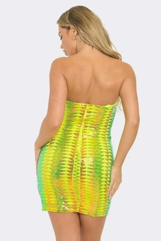 Golden Gala Lime Rhinestone Chain Party Dress