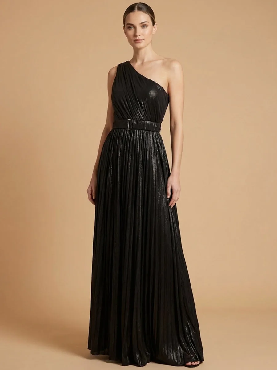 One Shoulder Metallic Dress by Lara New York — style 28844 in Black