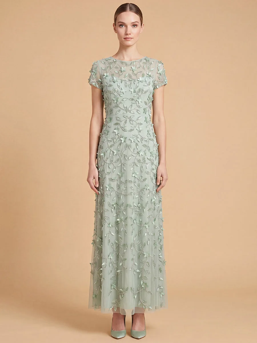 3D Floral Embellished Gown with Cap Sleeves by Lara New York — style 28850