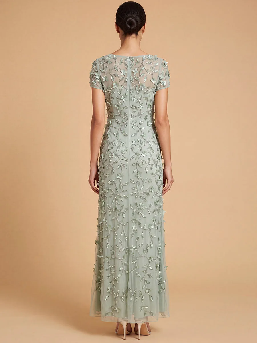 3D Floral Embellished Gown with Cap Sleeves by Lara New York — style 28850
