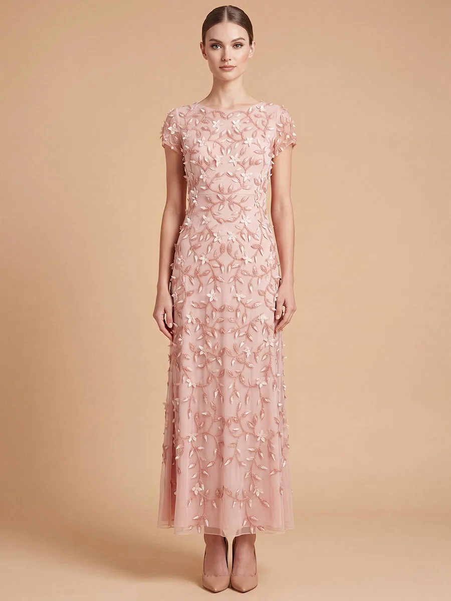 3D Floral Embellished Gown with Cap Sleeves by Lara New York — style 28850