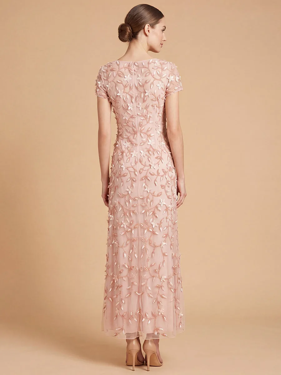 3D Floral Embellished Gown with Cap Sleeves by Lara New York — style 28850