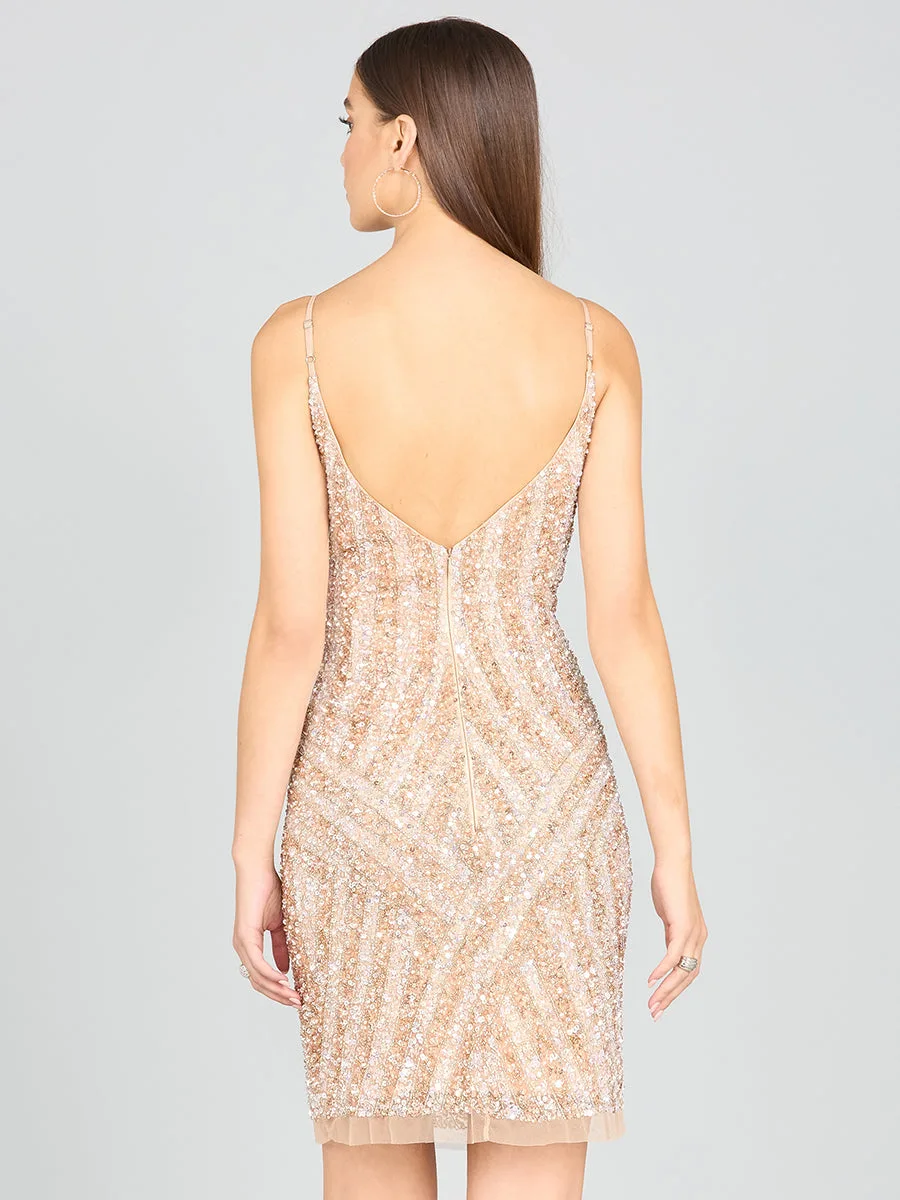 Spaghetti Strap Beaded Cocktail Dress by Lara New York — style 28859