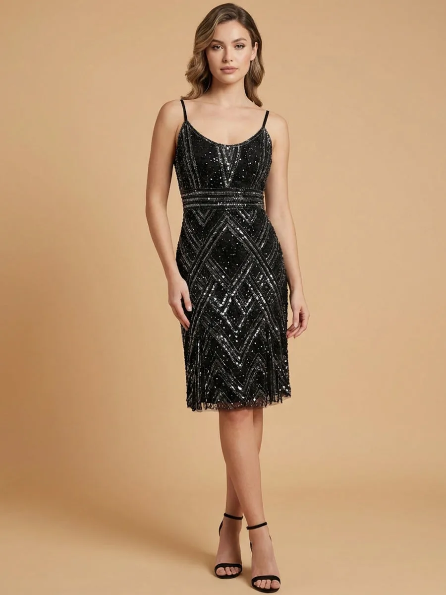 Beaded Flounce Dress by Lara New York — style 28860 in Black Gunmetal