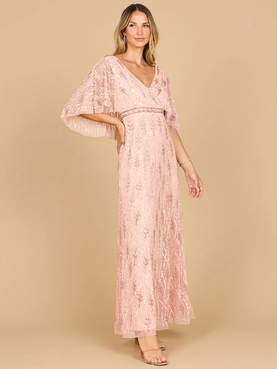 Beaded Evening Gown with Half Cape by Lara New York — style 28862