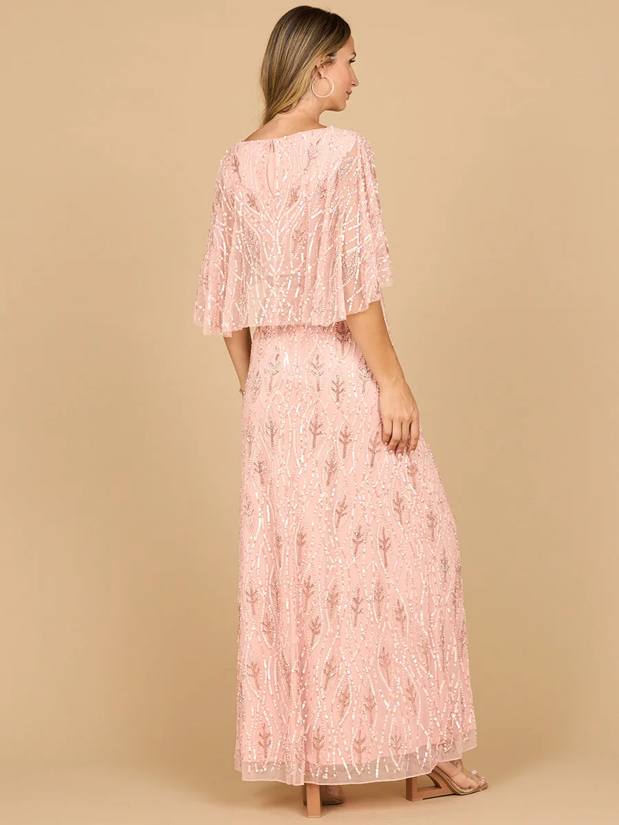 Beaded Evening Gown with Half Cape by Lara New York — style 28862