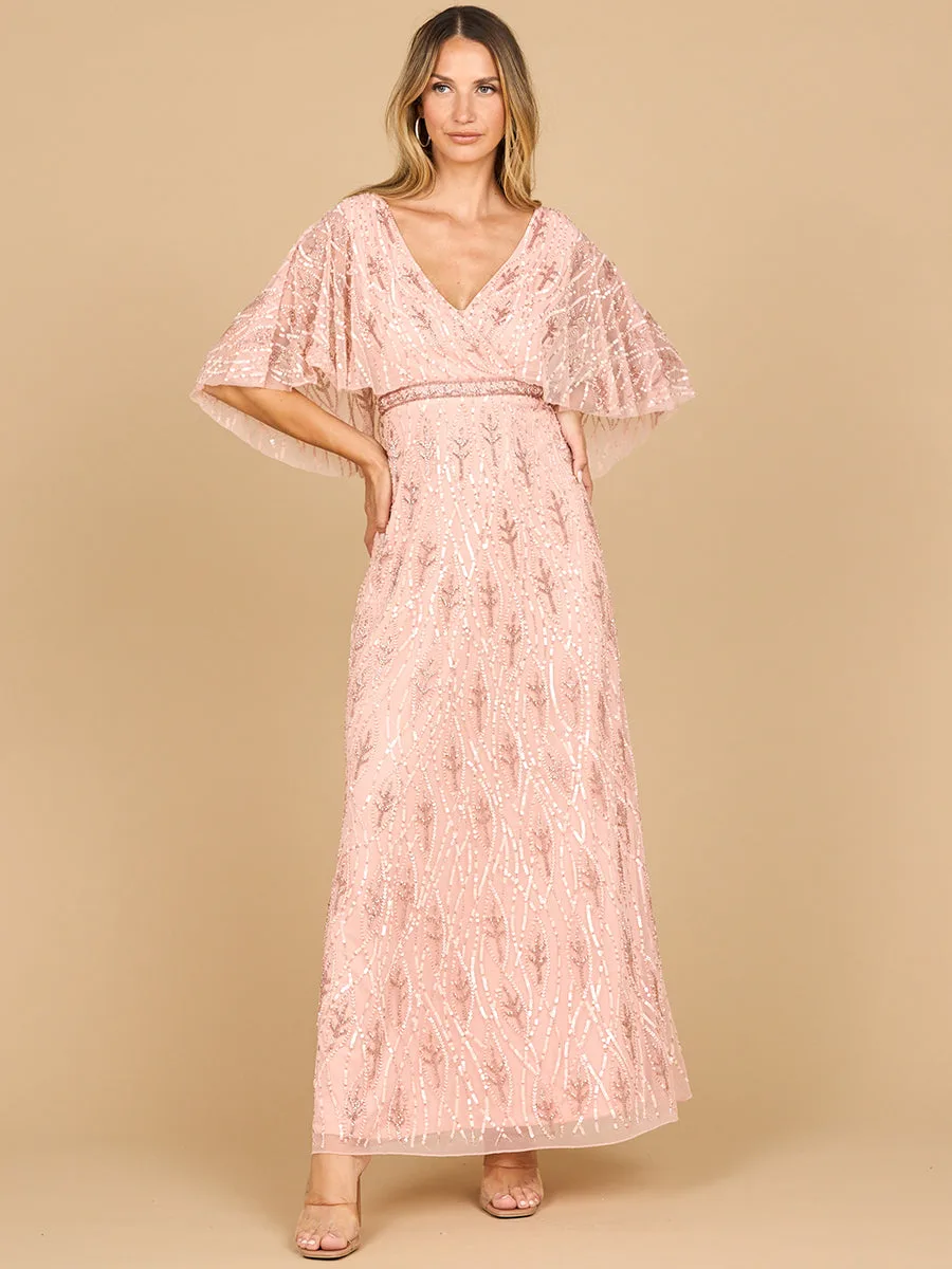Beaded Evening Gown with Half Cape by Lara New York — style 28862 in Light Pink