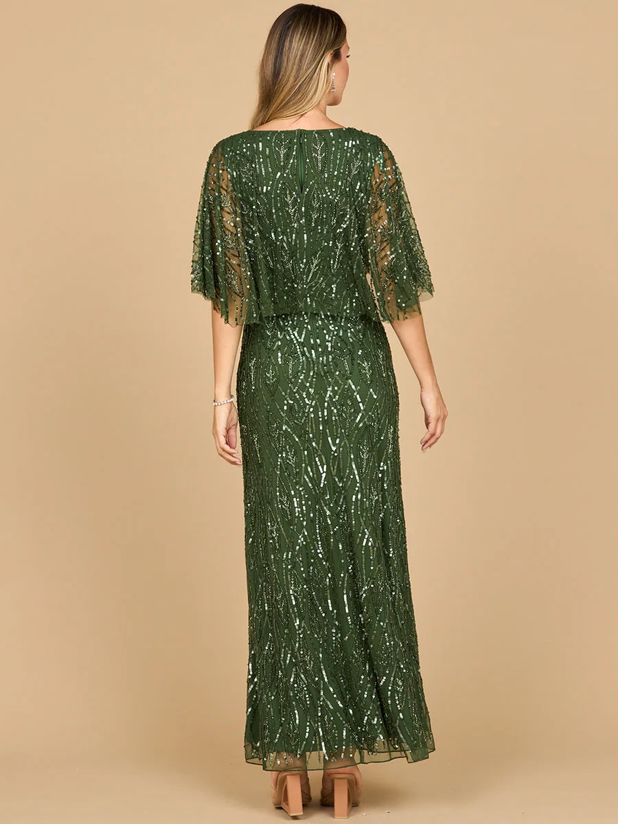 Beaded Evening Gown with Half Cape by Lara New York — style 28862
