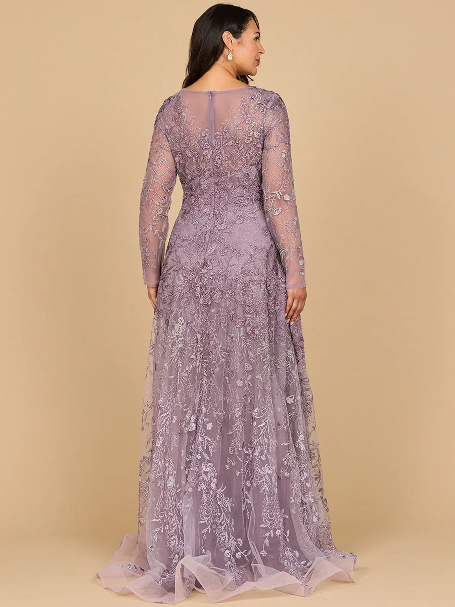Long Sleeve V-Neck Ombre Lace Gown by Lara New York — style 28878