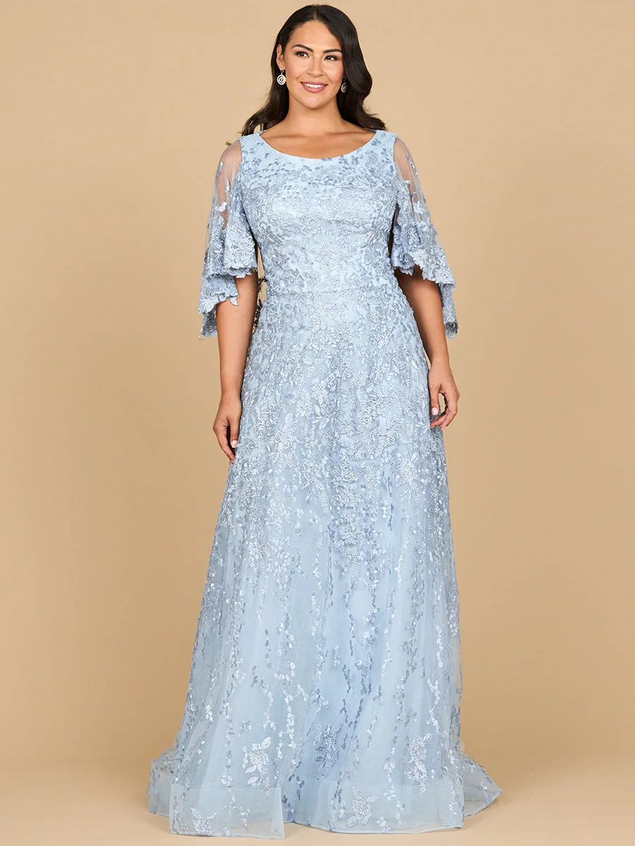 Cape Sleeve Mother's Gown by Lara New York — style 28881 in Light Blue