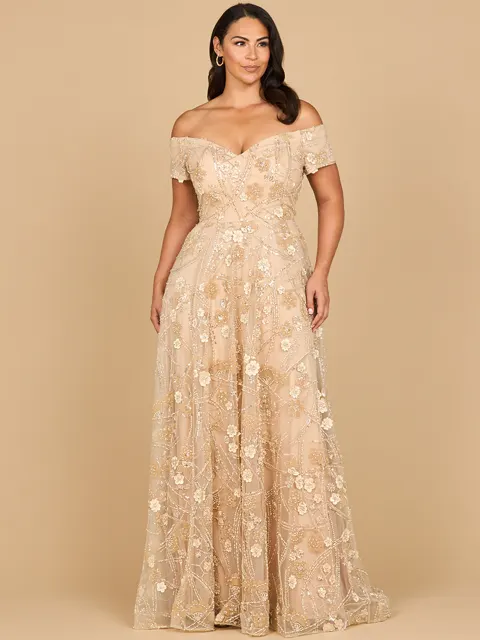 Off Shoulder A-Line Floral Gown