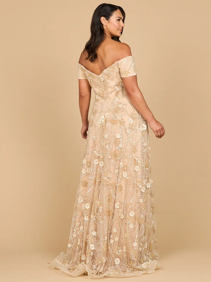 Off Shoulder A-Line Floral Gown by Lara New York — style 28882