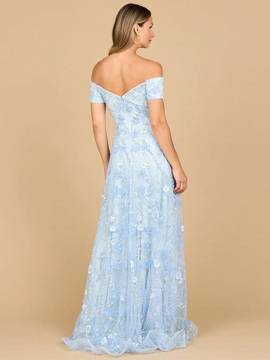 Off Shoulder A-Line Floral Gown by Lara New York — style 28882