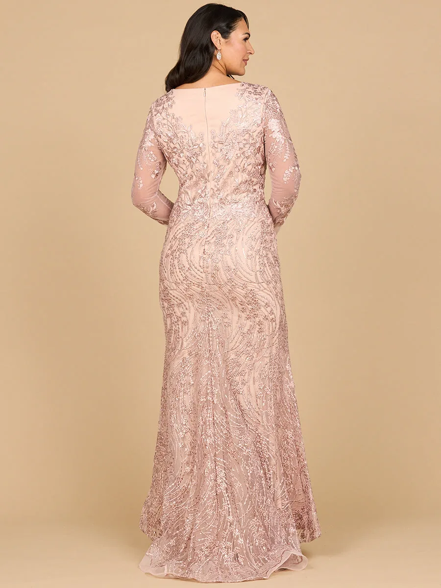Long Sleeve Gown with Overskirt & Illusion Neckline by Lara New York — style 28883