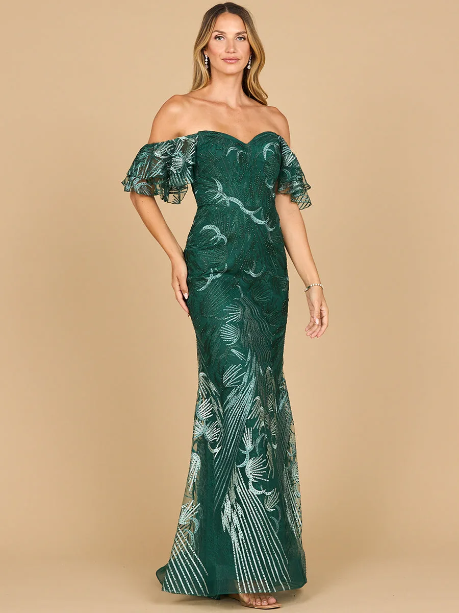 Off Shoulder Mermaid Lace Gown by Lara New York — style 28884 in Green Ombre