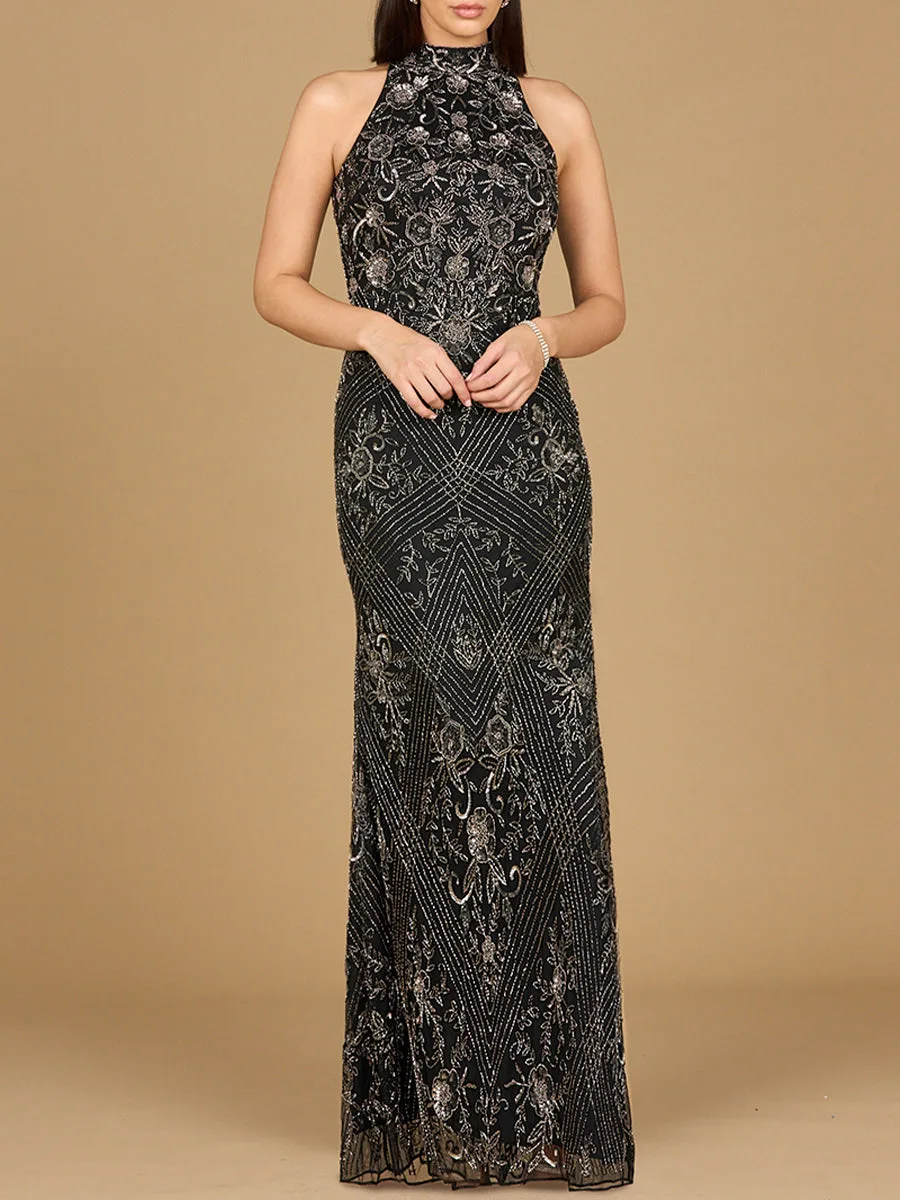 Halter Neck Beaded Dress by Lara New York — style 28891 in Black