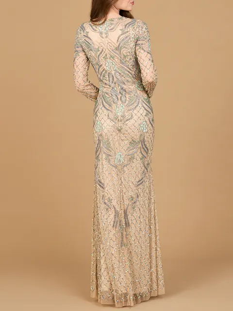 Long Sleeve Beaded Gown