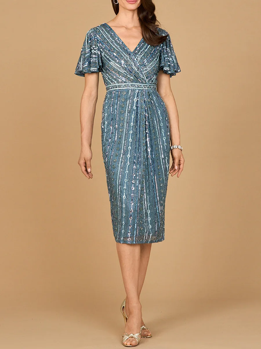 Beaded Midi Dress with Flutter Sleeves by Lara New York — style 28902