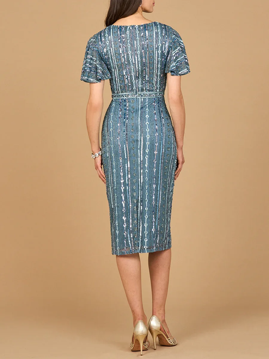 Beaded Midi Dress with Flutter Sleeves by Lara New York — style 28902