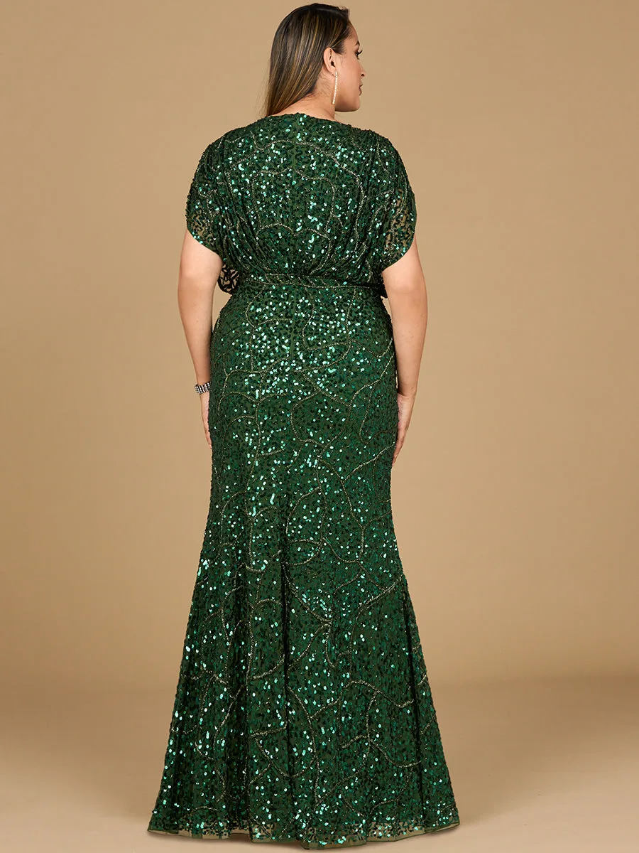 Beaded Gown with Draped Cape Sleeves by Lara New York — style 28908