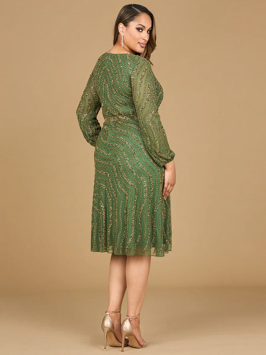 Beaded Midi Dress with Long Sleeves by Lara New York — style 28909