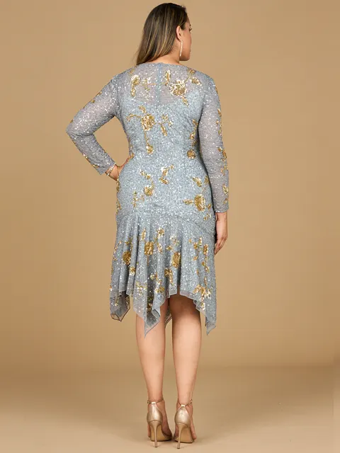 Beaded Midi Dress with Asymmetrical Hem