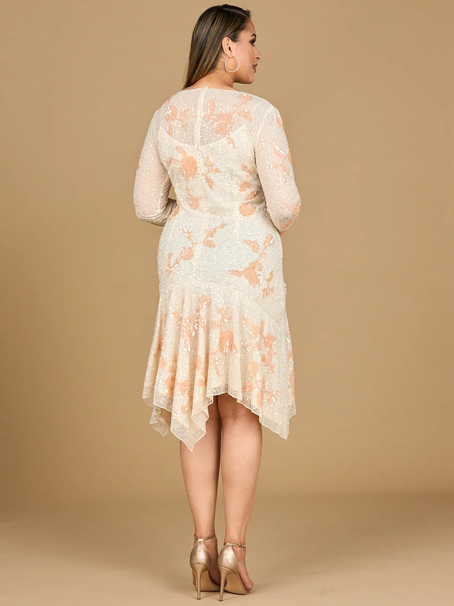 Beaded Midi Dress with Asymmetrical Hem by Lara New York — style 28910