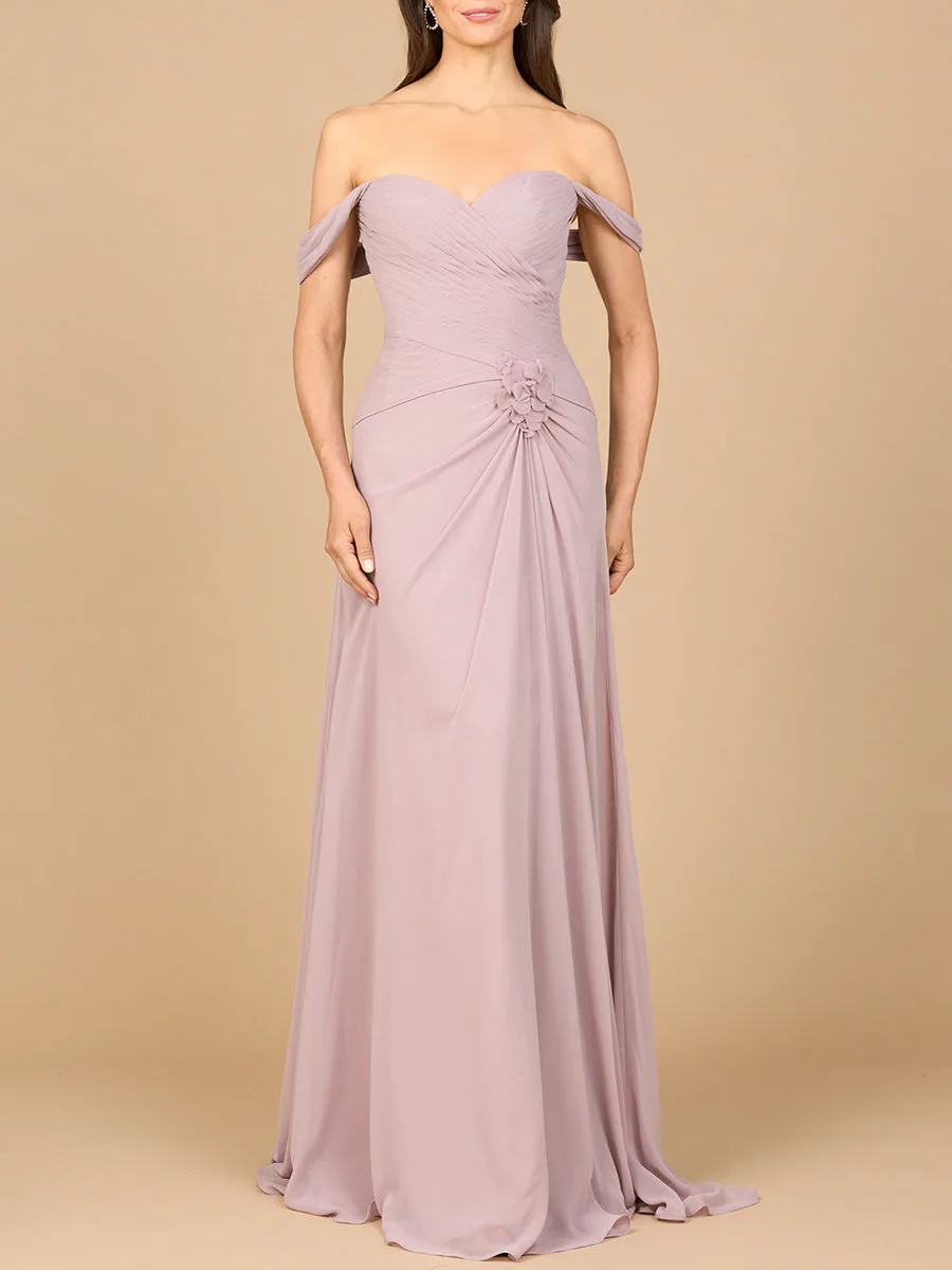Off Shoulder Chiffon Dress by Lara New York — style 28911 in Dusty Rose
