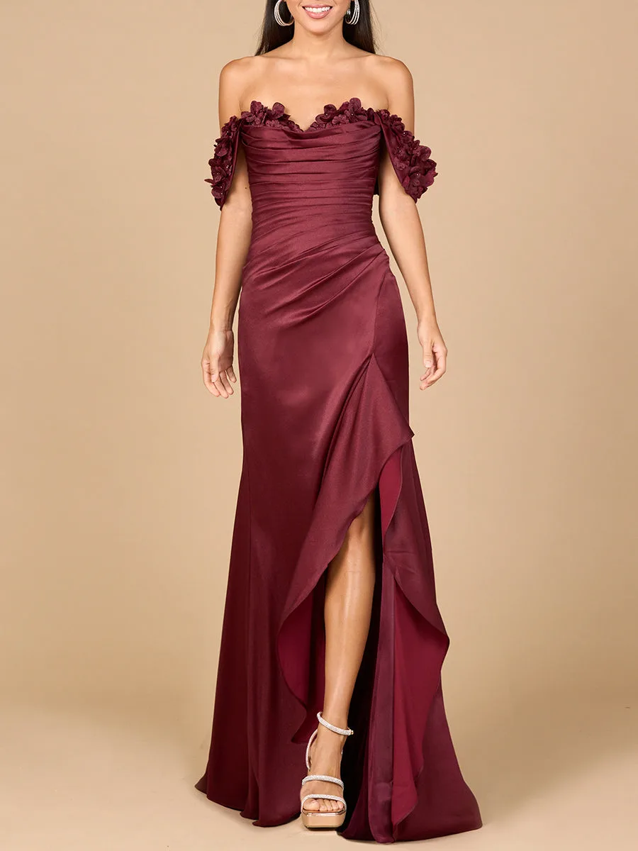 Off Shoulder Crepe Gown by Lara New York — style 28916 in Burgandy