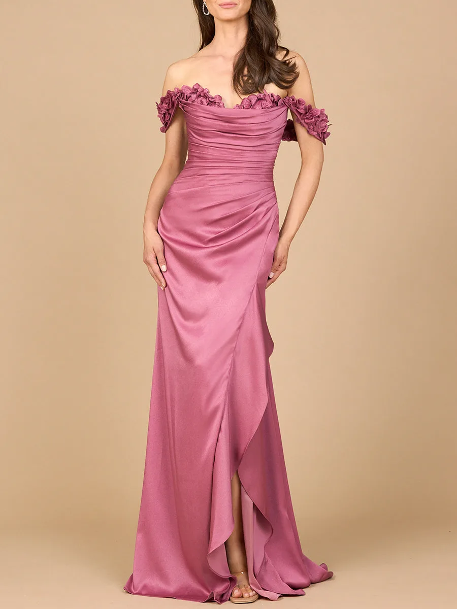 Off Shoulder Crepe Gown by Lara New York — style 28916 in Dark Rose