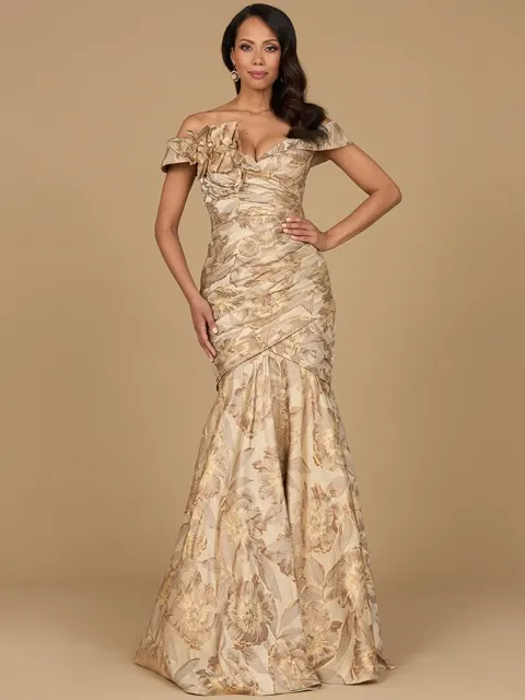 Off Shoulder Brocade Mermaid Gown