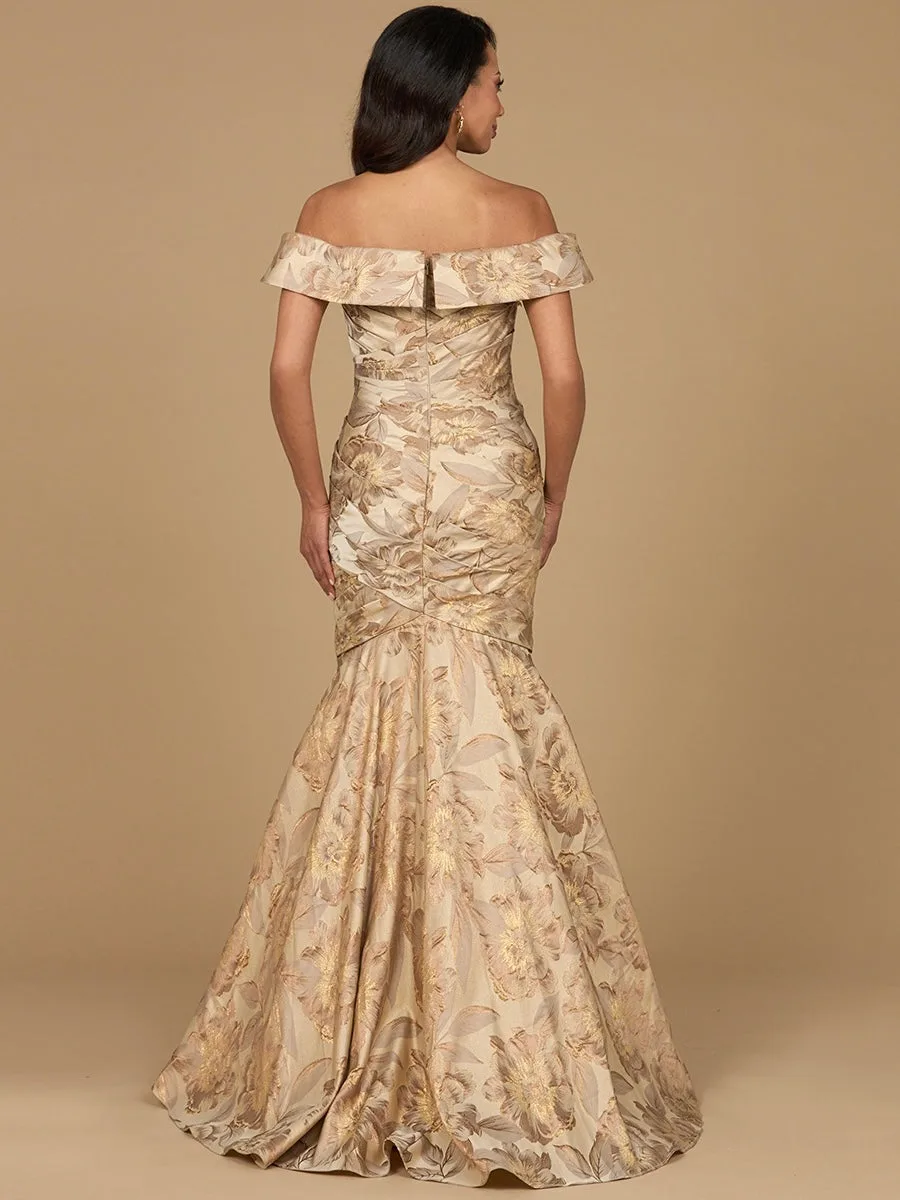 Off Shoulder Brocade Mermaid Gown by Lara New York — style 28920