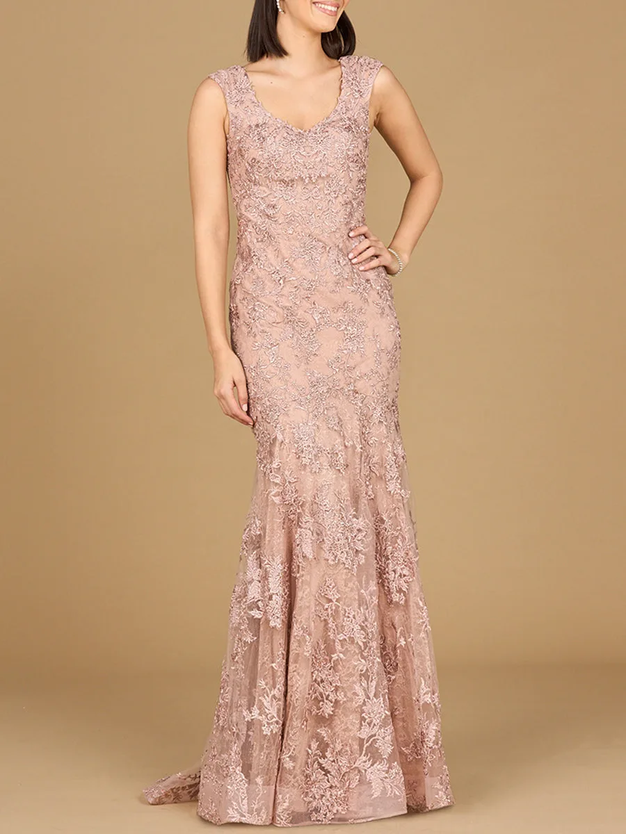 Sleeveless Mermaid Lace Embroidered Gown by Lara New York — style 28922 in Blush