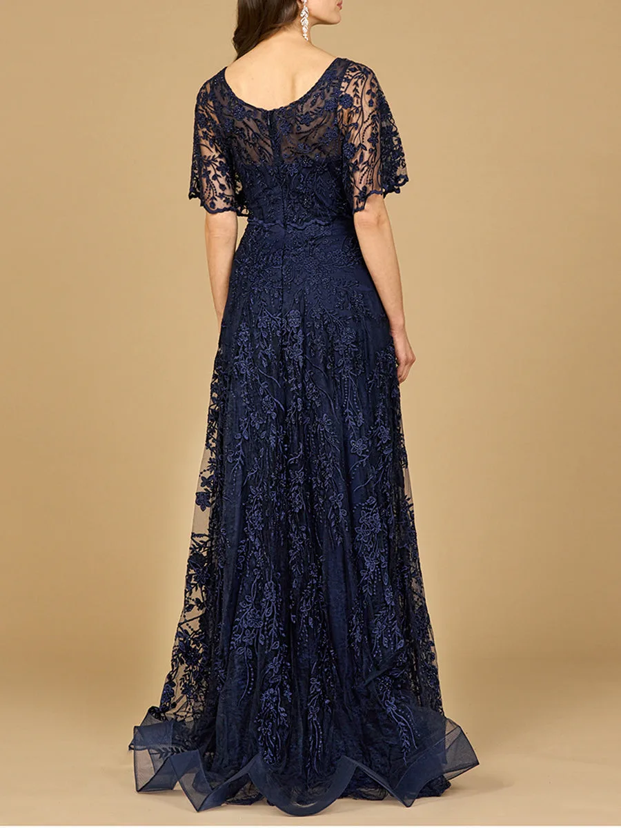 Elegant Cape Sleeve A-line Gown by Lara New York — style 28923