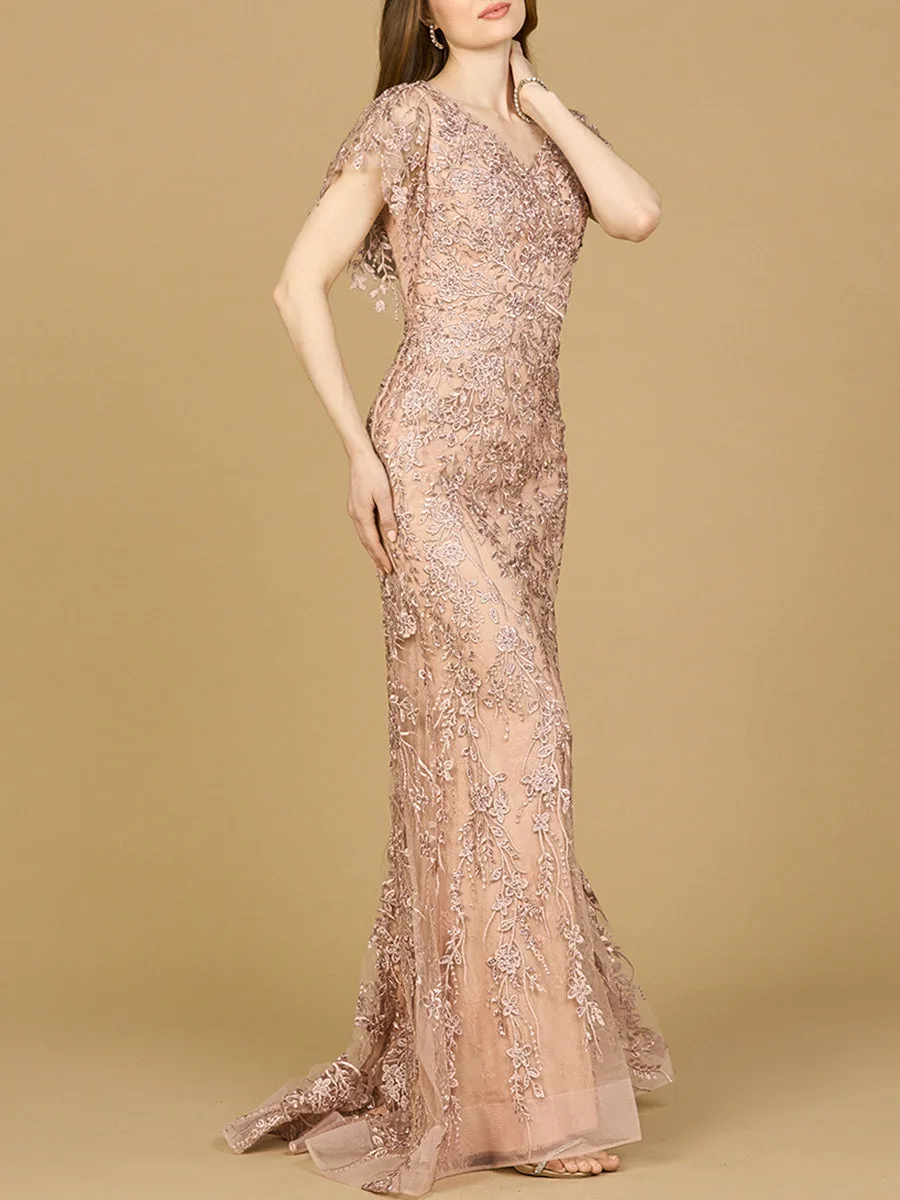Cap Sleeve Mermaid V-neck Gown by Lara New York — style 28924 in Blush