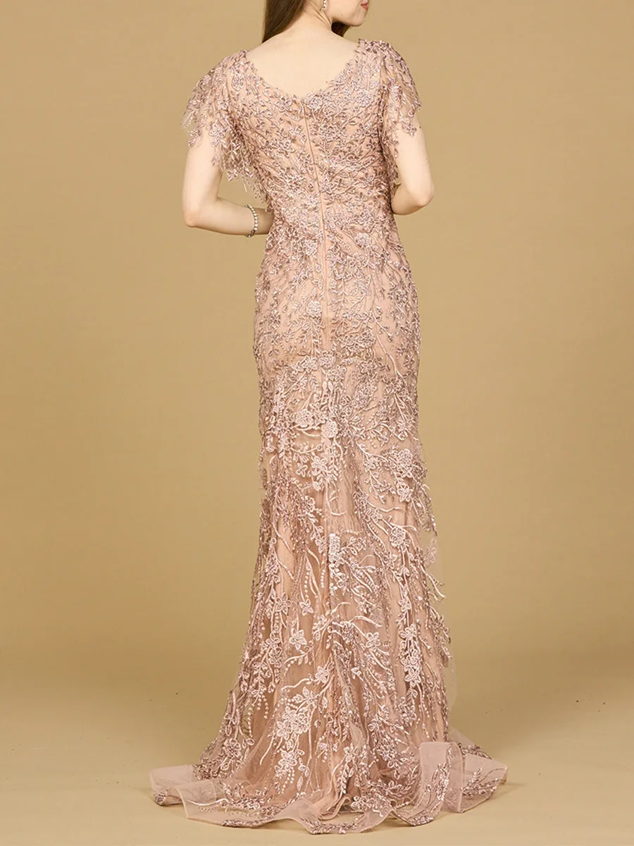 Cap Sleeve Mermaid V-neck Gown by Lara New York — style 28924