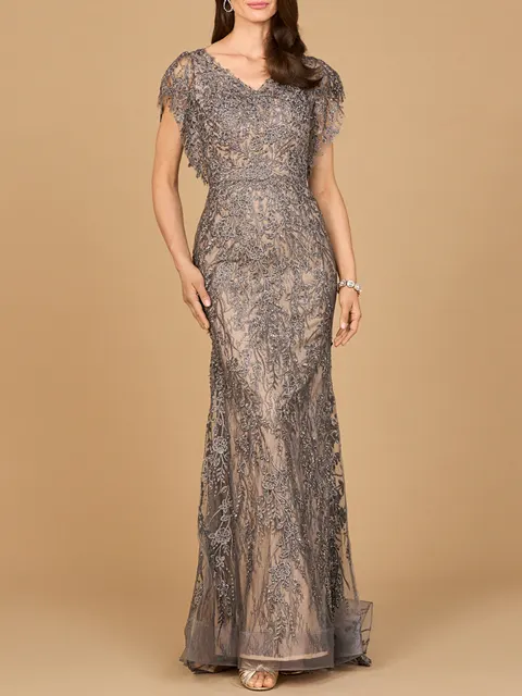 Cap Sleeve Mermaid V-neck Gown