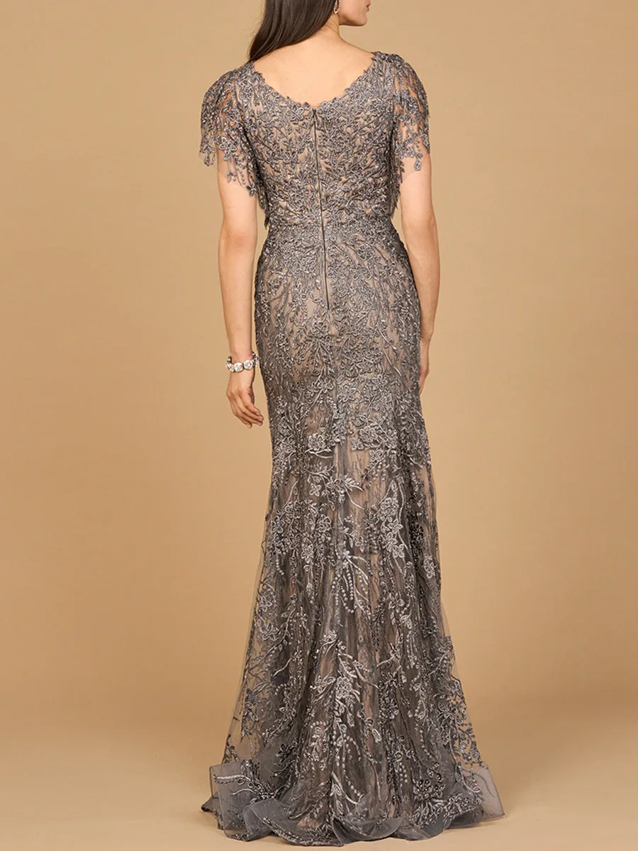 Cap Sleeve Mermaid V-neck Gown by Lara New York — style 28924