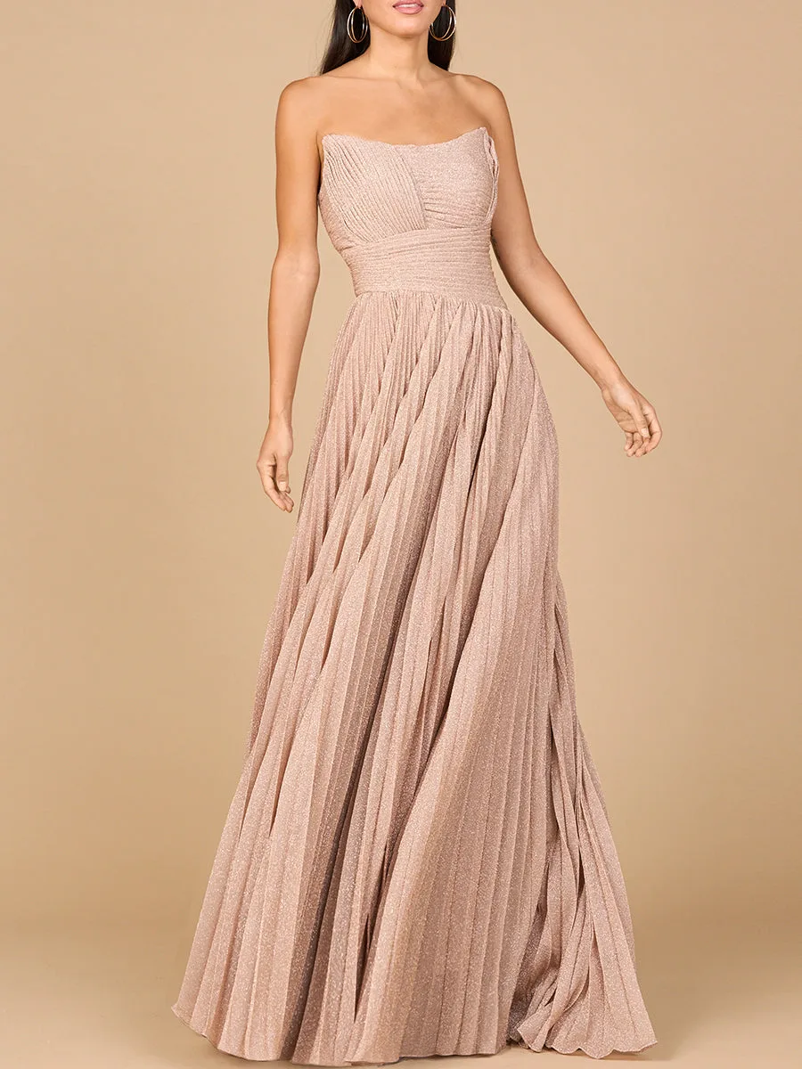 Flowing Pleated, Strapless Dress by Lara New York — style 28932 in Champagne Rose