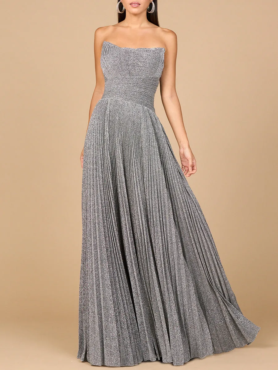 Flowing Pleated, Strapless Dress by Lara New York — style 28932 in Gray