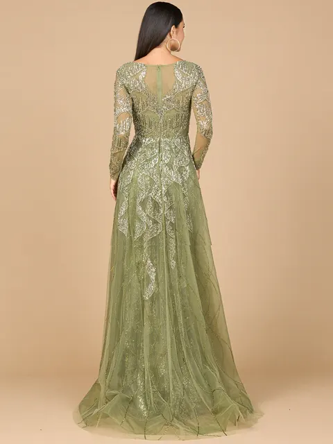 Long Sleeve Gown with Overskirt &amp; High Neck