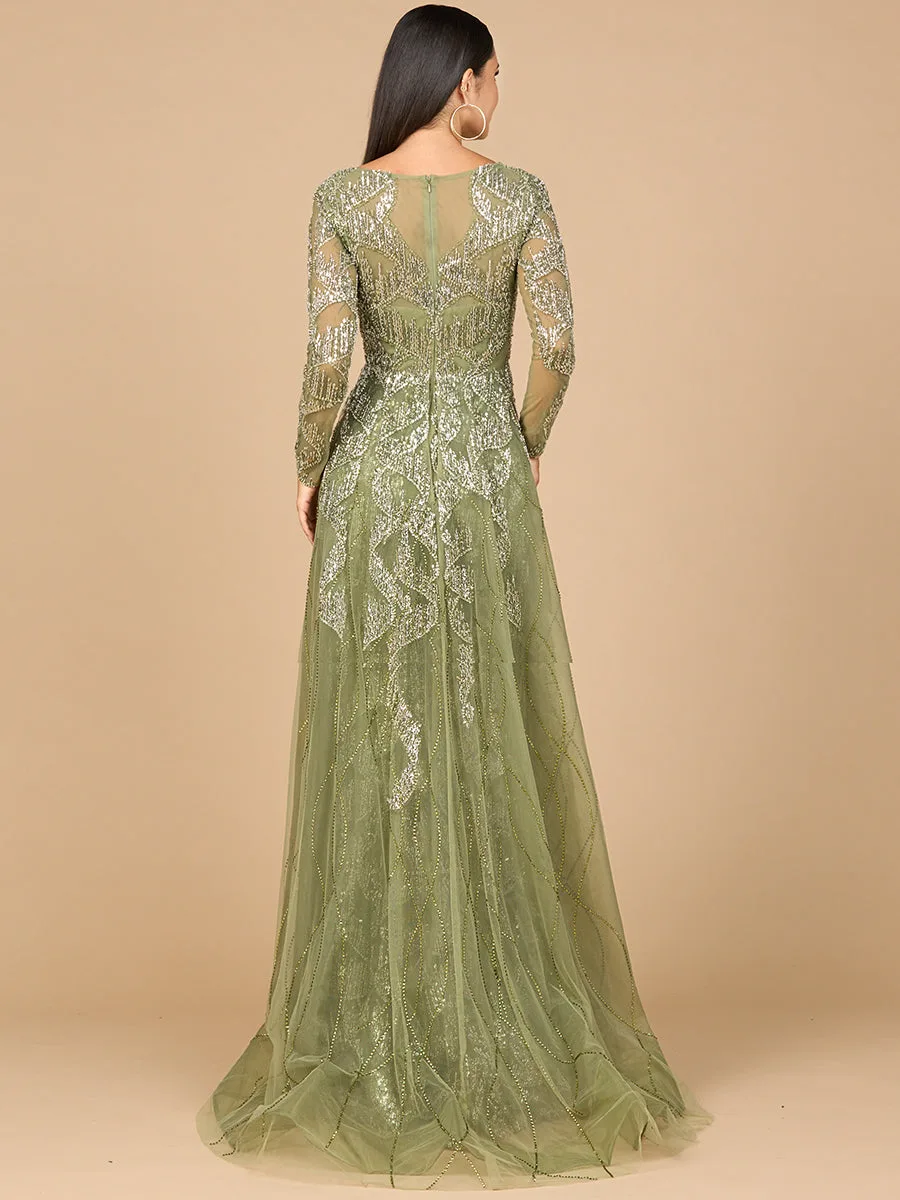 Long Sleeve Gown with Overskirt & High Neck by Lara New York — style 28933