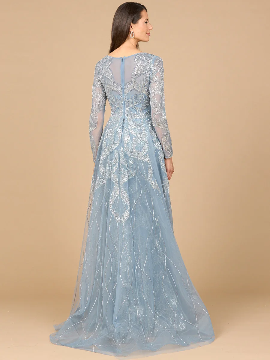 Long Sleeve Gown with Overskirt & High Neck by Lara New York — style 28933