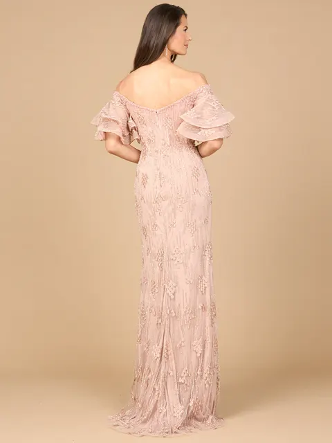 Off Shoulder Mermaid Gown with Tiered Sleeves