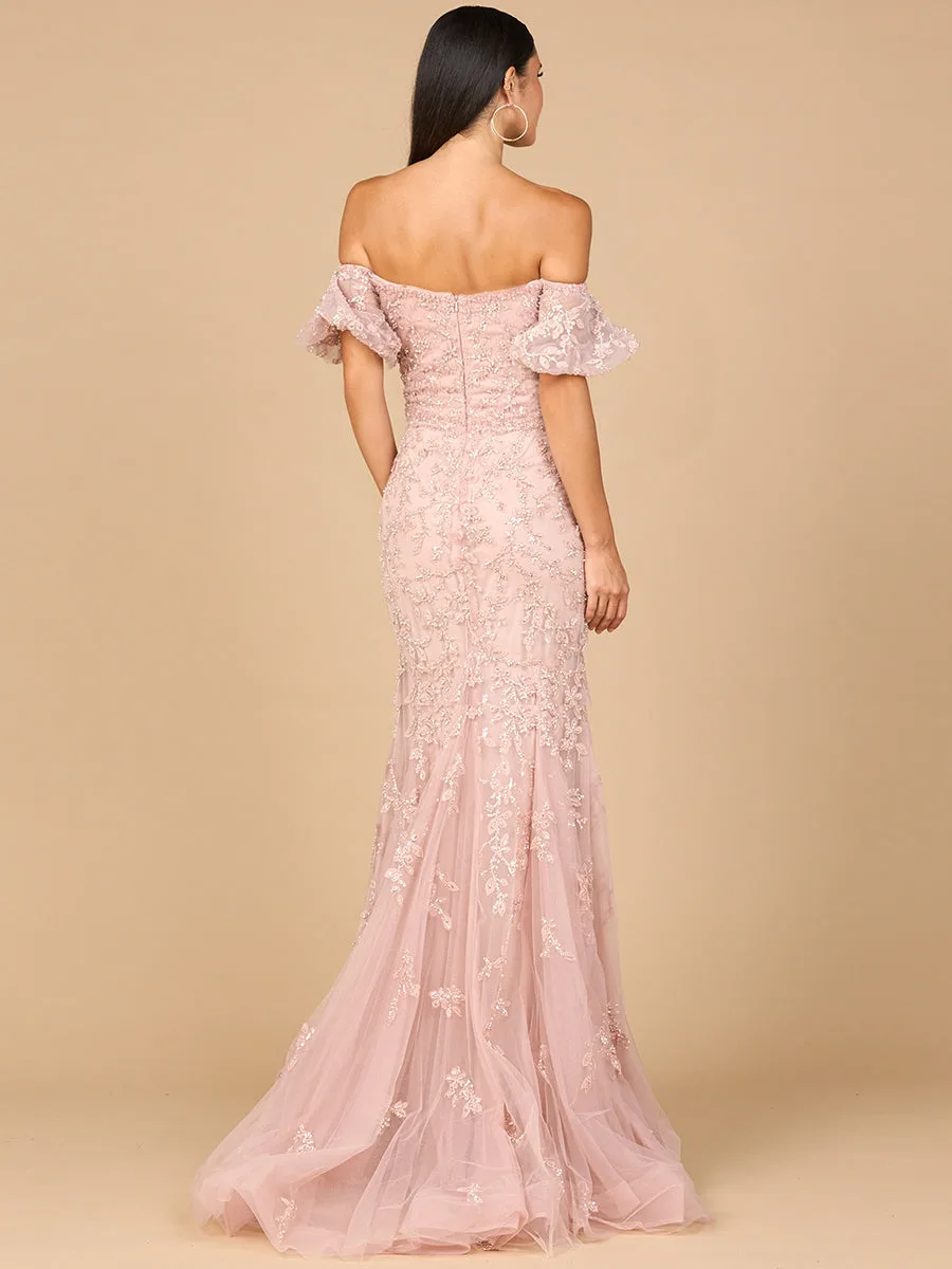 Lace, Off Shoulder Mermaid Gown by Lara New York — style 28938