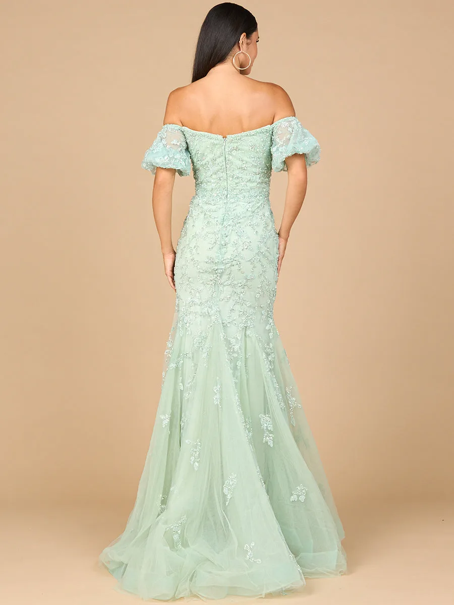 Lace, Off Shoulder Mermaid Gown by Lara New York — style 28938