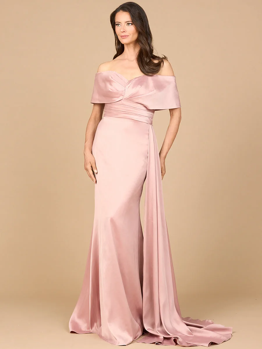 Off Shoulder Satin Dress by Lara New York — style 28945 in Blush