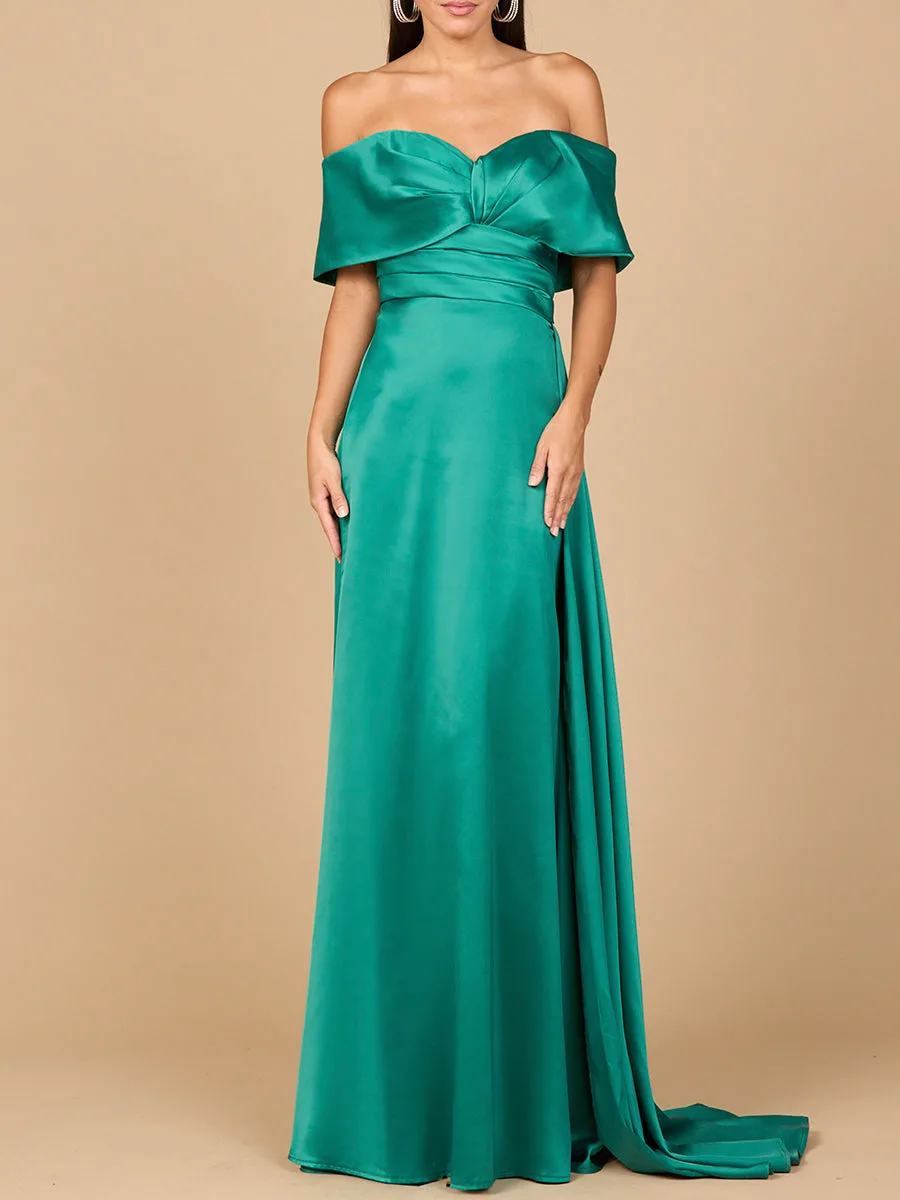 Off Shoulder Satin Dress by Lara New York — style 28945 in Dark Green