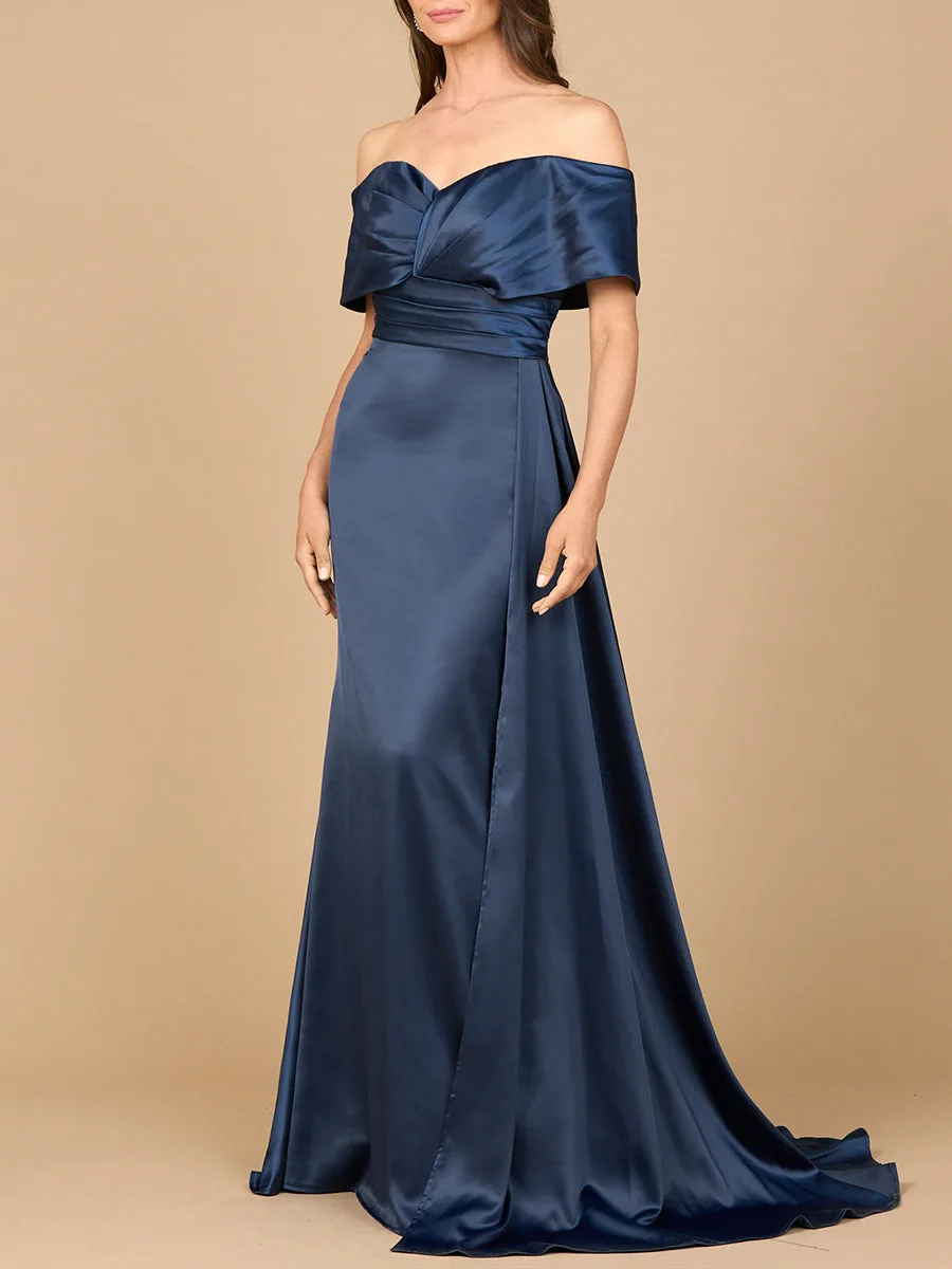 Off Shoulder Satin Dress by Lara New York — style 28945 in Navy