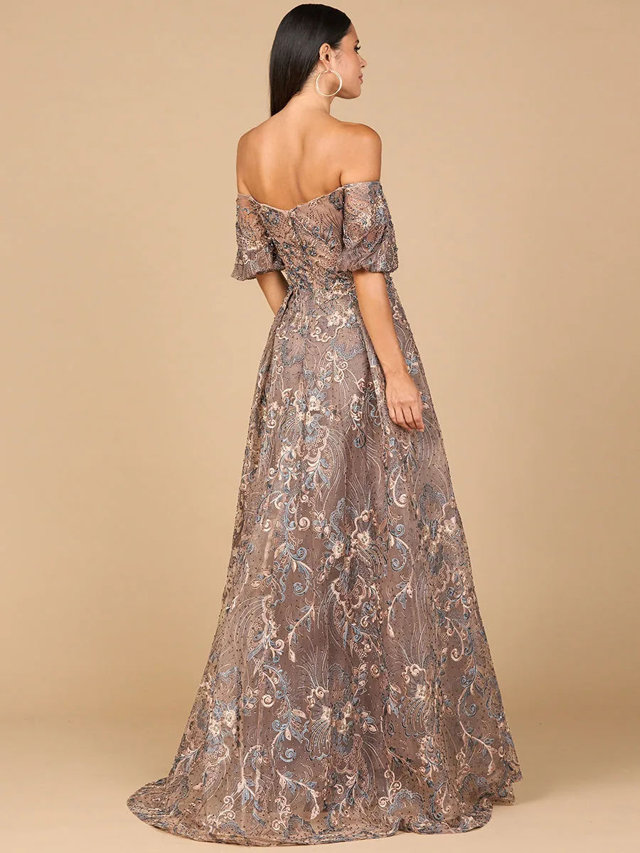 Off Shoulder Lace Ballgown by Lara New York — style 28960